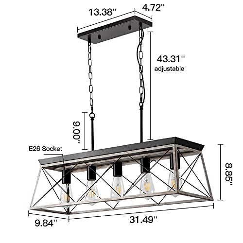 Poiaeusant 5 Lights Farmhouse Style Kitchen Island Lights Dining Room Linear Light Fixtures Above Dining Table Fixtures - Image 5
