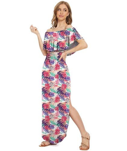Image of LILBETTER Womens Off The Shoulder Ruffle Party Dresses Side Split Beach Maxi Dress