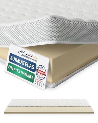 AM Qualitätsmatratzen Surmatelas en latex de qualité supérieure 180 x 200 cm RG65 – Fabriqué en Allemagne – Surmatelas en latex naturel respirant 180 x 200 cm...