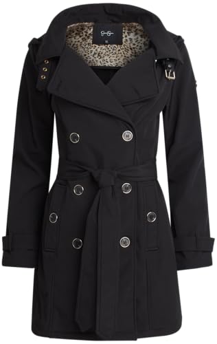 Image of Jessica Simpson Womens Trench Coat - Lightweight Belted Softshell Jacket - Polar Fleece Lined Hooded Long Coat for Women, Size Large, Black