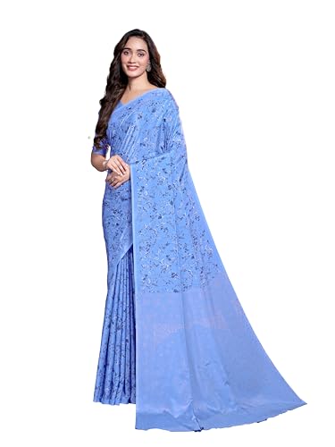 Image of Garden Vareli Floral Print Crepe Saree With Unstitched Blouse Piece