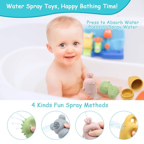 BelleStyle Badewannenspielzeug Badespielzeug Baby Silikon Badetiere, 4er Set Wasserspielzeug Spritztiere Schimmelfrei Badewanne Spielzeug Geschenke für Kinder Babys Kleinkinder ab 1 2 3 4 Jahr