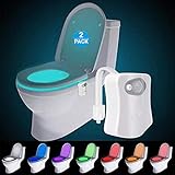 2 Pcs WC luz nocturna LED Luz de Inodoro Luz con Detección de movimiento del sensor automático, 8 Cambio de Color, Funciona con Pilas, para cuartos de baño con niños