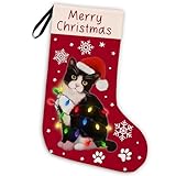 KFXHANGD Black Cat Christmas Stocking 18 Inches, Cat Christmas Decor,Cat Stockings Christmas, Cat Lights Xmas Stockings, Hanging Christmas Stockings for Kids, Cat Fireplace Christmas Tree Decorations