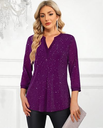 Image of Timeson Women's Short Sleeve V Neck Blouses Shirts Floral Double Layers Mesh Tunics Tops