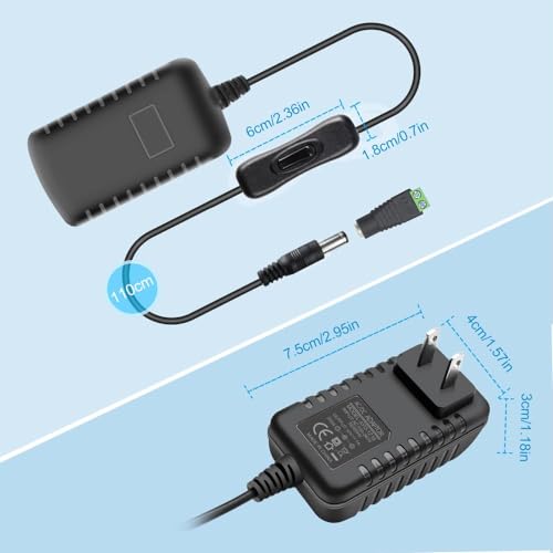 Image of 12V Power Supply, 12 Volt 1A 12W DC Power Supply with On Off Switch, Black Switching LED Power Adapter, AC 110V to 12V Transformer Plug for LED Strip Lights with 5.5 /2.1 DC Female Connector, 3 Pack