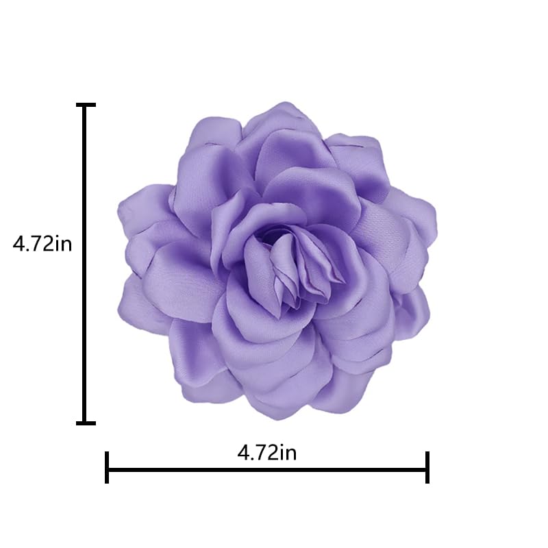 Image of Large Camellia Satin Fabric Flower Brooch Pins Hairpin for Women,ladies. (Light purple)