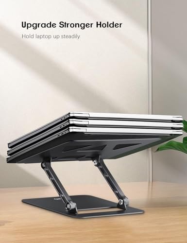 Image of Aoviho Adjustable Laptop Stand for Desk, Portable Laptop Stand Holder and Riser, Foldable Aluminum Notebook Computer Stand for MacBook Air Pro HP Lenovo Dell Samsung Chromebook, 10-15.6 inch, Black