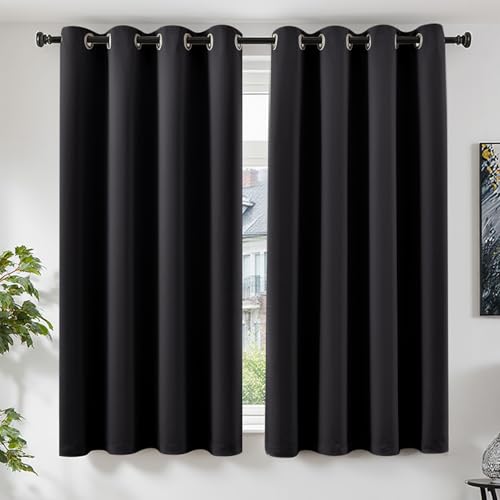 TOPICK Gardinen Verdunklungsvorhänge Vorhänge 2er Set H175xB140 Schwarz – Ansicht 1