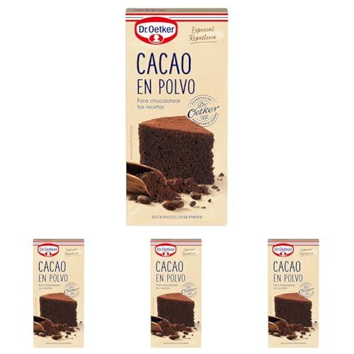 DR. OETKER - Cacao en Polvo Pack 100 g, Sin Azúcar, Sabor Intenso y Refinado, Corrige la Acidez del Cacao Natural, Color Más Intenso en tus Postres (Paquete de 4)