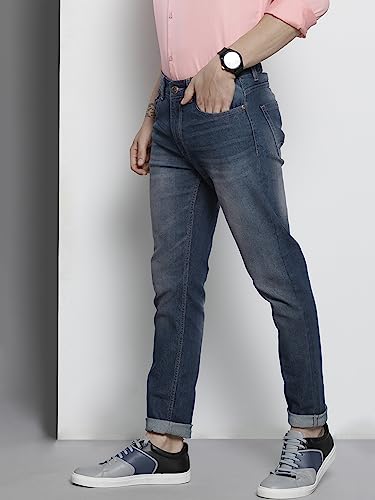 Image of The Indian Garage Co Men Slim Fit Solid Mid-Rise Stretchable Jeans