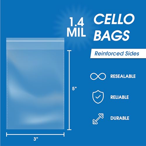 Spartan Industrial BAG- 3 Inch X 5 Inch (200 Count) Crystal Clear Resealable Cello Poly Bags thumb #1