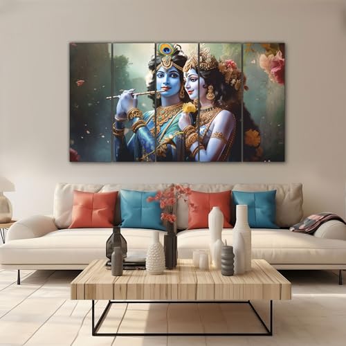Image of The Castle Decor Lord Radha krishna painting | Multiple Frames Wall Art Painting for living room,Bedroom,Drawing room,Hotels Wooden Framed-Digital Painting (Multi Color - Design 2, 36x60 Inch)