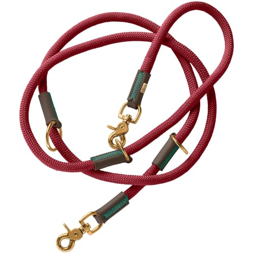HUNTER Verstellbare Hundeführleine Malia, Farbe: weinrot/Dunkelbraun, geschmeidiges Tau & Robustes Leder, 3-Fach verstellbar, leicht, strapazierfähig, moderner Look, Made in Germany, Größe: 10/200