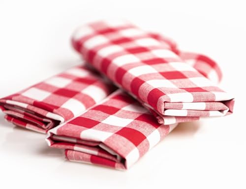 texpot 12 Stück Landhaus Servietten 60 x 60 cm Rot-weiß Kariert aus 100% Baumwolle im 20 mm Karo Bauernkaro