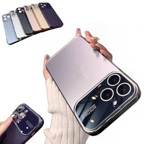 LAZULZ Glass Backplane Lens Integrated Phone Case, Large Window Electroplated Mobile Phone Case, Built-in Camera Lens Protector Soft Shockproof Slim