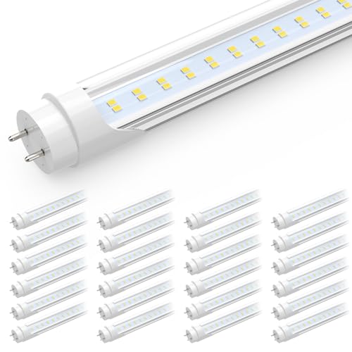 JESLED 4FT LED T8 Type A+B Tube Lights, 24W(65W Equivalent), 3200LM, 6000K, Single or Double End Powered, Plug and Play or Ballast Bypass, 4 Foot T10 T12 Fluorescent Bulbs Replacement, Clear(25-Pack)