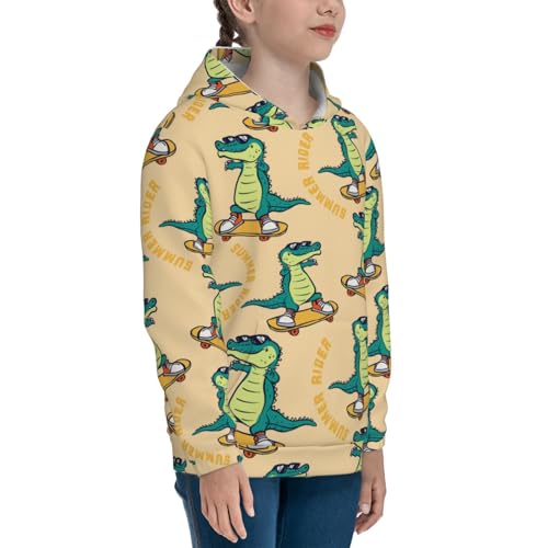 Cartoon Crocodile Skateboard Kids Pullover Hoodies Boys Sweatshirts Girls Athletic Clothes with Pocket3