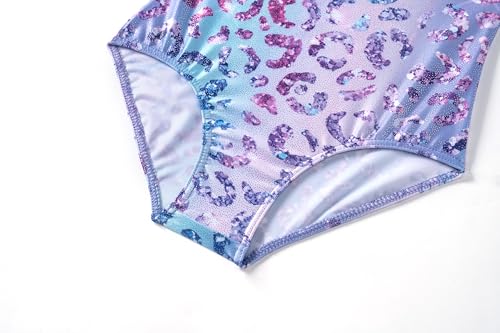 Arshiner Mädchen Dreiteiliges Gymnastikanzug Leopard Ärmellos Gymnastik Trikot Kinder Turn-Leotard Outfit Sommer Gymnastik Turnanzug Mode Turnbody mit Shorts Set Ballett Tanztrikot 140/6-7 Jahre