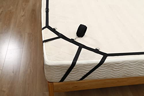 Sex Bondage Bdsm Kit For Couple Sm Game With Handcuffs,Premium Material Bed Straps Restraints Adjustable Length No Need Of Helping 3 Minutes Quick Installation (Black) #TOP4