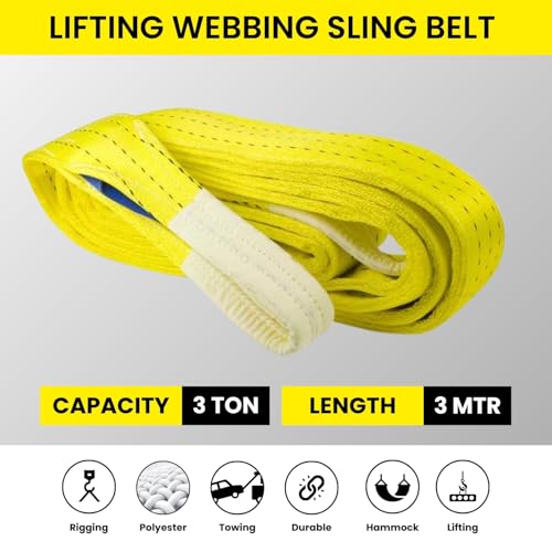 Image of Heavy Duty Polyester Sling Belt (Pack of 2) | Reinforced Webbing Belt for Industrial, Construction & Handling Work (3 Ton 3 Mtr)
