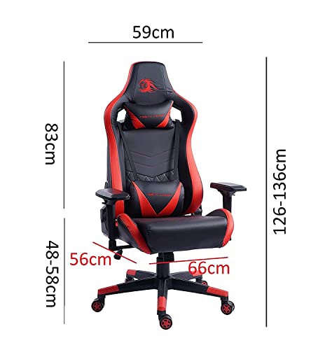 Night-Hawk-Ergonomic-Gaming-Room-Office-Desk-Chair-with-High-Back-Adjustable-Arms-Height-Length-Revolving-Lumbar-and-Neck-Pillow-Support-Chair-Black-RedNHC-2013-Year-Warranty