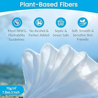 WONDERFUL Flushable Wipes, Unscented 100% Plant-Based Wet Butt Wipe for Adults & Kids, Sewer Septic Safe, Gentle for Sensitive Skin, Wipes Flushable Pack for Bathroom & Travel, 6-Pack (360 Counts)