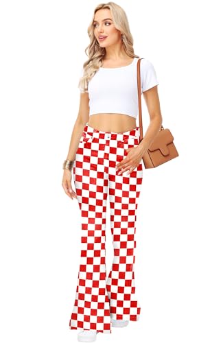 Womens High Waisted Plaid Bell Bottom Jeans Stretch Checkered Flare Denim Pant2