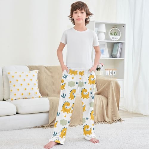 Boy's Pants Yellow Dinosaur Cloud Dino Jogger Pants Elastic Waist Long Bottoms Trousers with Pockets 6-14 Years 5