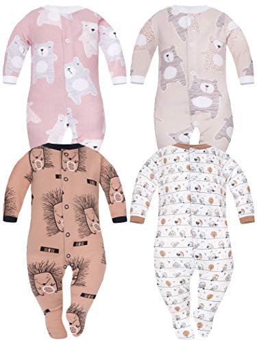 Sibinulo Nino Nina Pijama Bebé Pelele de ABS Pack de 4 Osos Rosados Ositos de Peluche Beige Erizos Prado Beige 92(18-24 Meses)