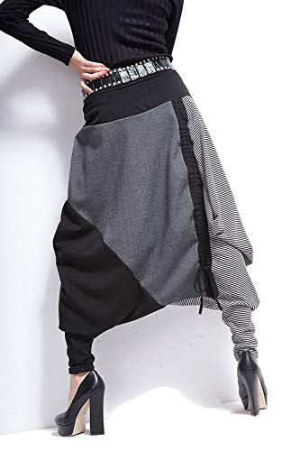 ellazhu Womens Baggy Elastic Waist Drop Crotch Harem Pants Grey3