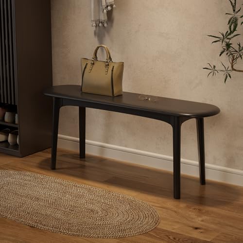 Image of DONGMUWUEJEE 39 inch Solid Wood Small Dining Bench, Entryway Bench, Black