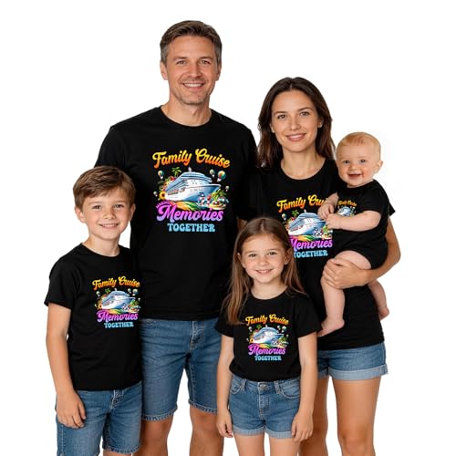 WOOD MEETS COLOR 2026 Family Cruise T-Shirts Plus Size Tops Holiday Matching T-Shirts Creating Memories Together Cruise Ship T-Shirts(Women-Black7-5XL)