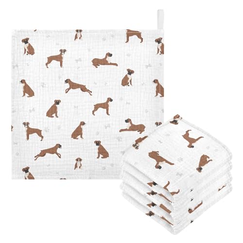 Image of vvfelixl Baby Cotton Washcloths Boxer Dog Infants Bath Towel for Unisex Puppy Face Towels for Newborn, Natural Baby Wipes Delicate Skin, 11.8 X 11.8 inch, one sizex3