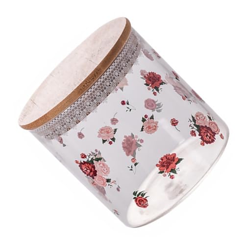 MOTHNUR ローズ柄密閉保存容器 透明キッチンキャニスター 湿気防止で食品鮮保持 小型ティージャー 豆 茶葉 コーヒー豆収納用