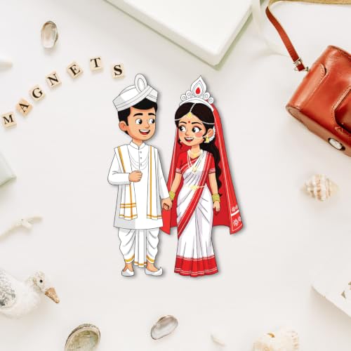 Image of Bhai Please Bengali Wedding Couple Theme Wooden Fridge Magnet - Couple Gift