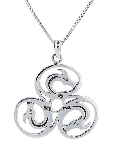 Sterling Silver Celtic Trinity Knot Triple Dragons Pendant Necklace 18"4