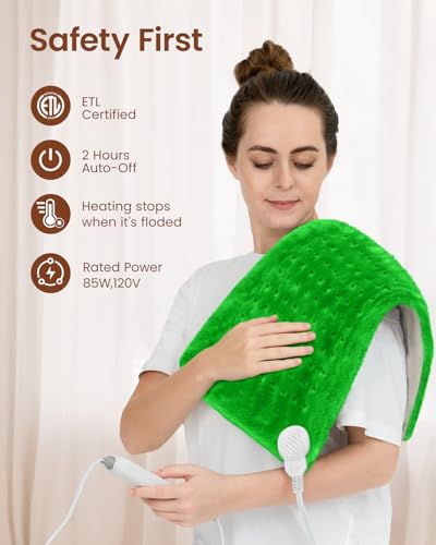 Image of RENPHO Heating pad for Back Pain, Heating Pad for Neck and Shoulder and Back with Auto Shut Off, Birthday Gifts for Mom Dad Women Men, FSA Eligible, ETL Certified, 12 inchx24 inch, Green