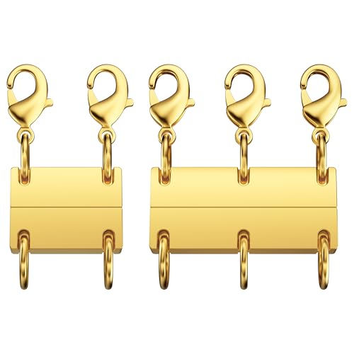 Bonison Necklace Layering Clasp - 18K Gold Plated Multiple Necklace Clasp Set, Magnetic Chain Separator & Extender for Women, Double & Triple Closure for Layering(2 PCS/Gold)