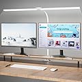 LED Desk Lamp, 31.5'' Wide Double Head Desk Lamps for Home Office, Dimmable 25 Lighting Modes 16W 1800lm Bright Desk Lighting, Eye Caring Architect Table Lamp for Workbench Monitor Study, White