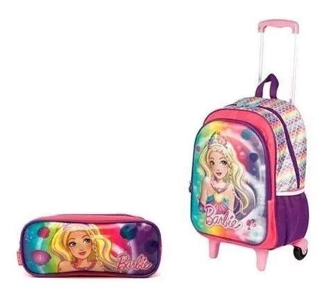 Mochila Barbie Sereia Colors 3d Rodinhas G 2018 + Estojo