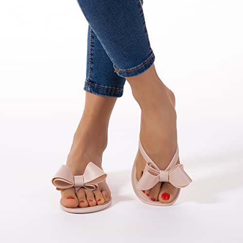 Image of Mtzyoa Women Flip-Flops Flat Sandals Jelly Bow Beach Flat Rivets Rain Cute Dressy Summer Sandals