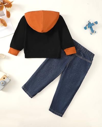 Image of Toddler Boy Clothes Baby Boy Outfit Letter Prints Hoodies Top Ripped Jeans Cute Boys Clothing Set Fall Winter