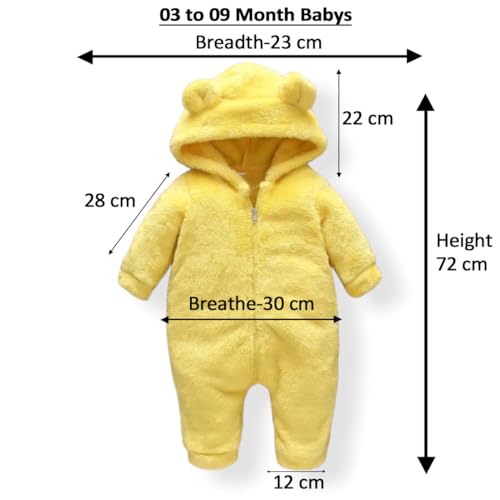 Image of BABYZONE Baby Bear Hooded Fleece Romper and Swaddle Wrap Set, Plush Teddy Design, Brown (2, Yellow&Brown, Baby)