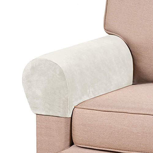 Pillowcase Dicke Samt Stretch Armlehnenbezüge für Stühle und Sofas Sesselbezüge für Arme Couch Armbezüge Armlehnenbezüge für Sofa rutschfest (Elfenbein, 2er-Set) Cover