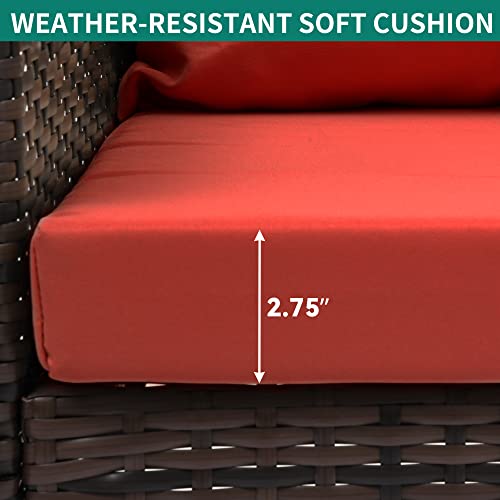 YITAHOME Wicker Hanging Porch Swing Chair Outdoor Brown Rattan Patio Swing Lounge w/ 2 Back Cushions Capacity 530lbs for Garden, Balcony, Living Room, Red image 2