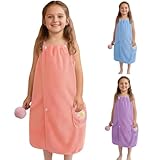 Sumneo Kinder Bade-Poncho & Bademantel, saugstarkes Baumwoll-Handtuch für Kinder von 3-10 Jahren – Badeumhang, Strandtuch, Saunatuch, Spa-Bademantel für Mädchen (Pink)