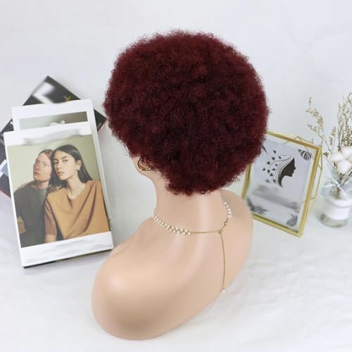 Perruque cheveux humains afro bouclés 99J bordeaux coupe Pixie courte pour femmes noires - 5