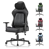 chaise bureau ergonomique solde 【Tissu Doux Et Respirant, Confort Optimal Pour Longues Séances】Tissu combiné PVC et velours hollandais, doux et respirant. Mousse haute densité assure un maintien parfait, sans affaissement ni dureté, adapté au gaming et au travail prolongé.
