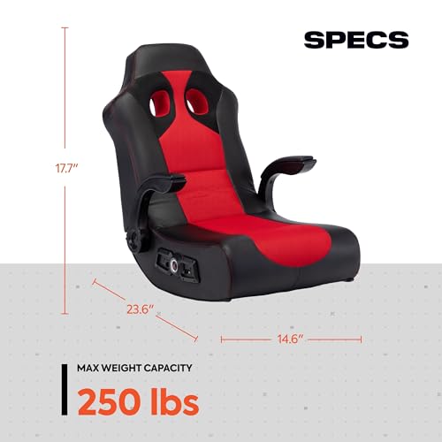 X Rocker Vibe 2.1 Floor Rocker Chair - Video Gaming Chair with Bluetooth and Vibration Motors - Immersive Audio with Speakers & Subwoofer - Ergonomic Design for Comfortable Entertainment - Black/Red